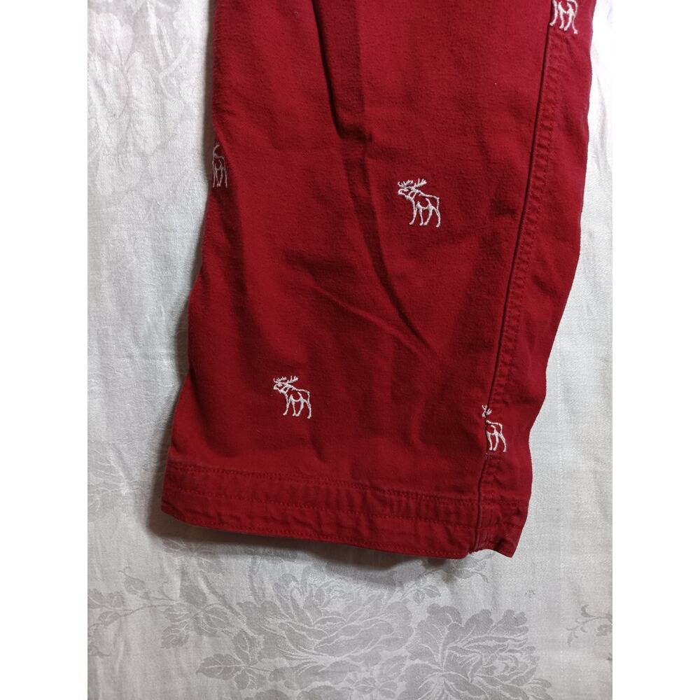 Abercrombie Fitch Vintage Pants Small Red AOP Embroidered Moose Wide Leg Lounge - Picture 4 of 16